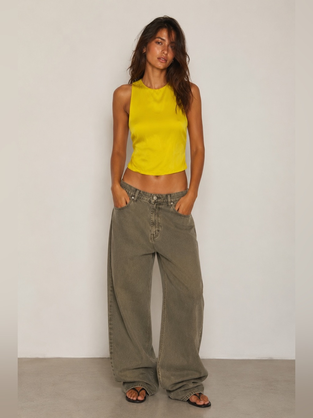Silence and noise yellow backless adjustable stretchy high neck top